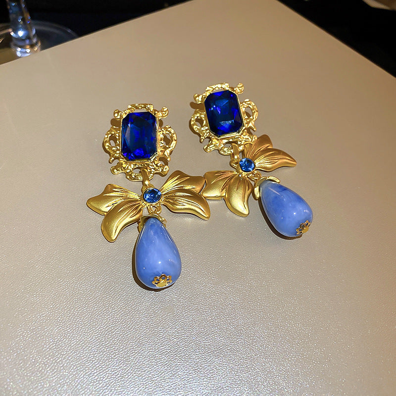 Wholesale Silver Needle Wrinkled Blue Irregular Metal Earrings